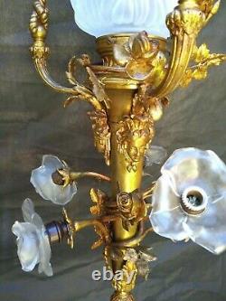 Antique Superb Jansen Medusa Faces Floral Louis XVI French Bronze Chandelier