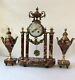 Antique Victorian French Louis Xiv Portico Mantel Clock Garniture In Gilt Marble