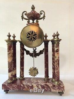Antique Victorian French Louis XIV Portico Mantel Clock Garniture in Gilt Marble