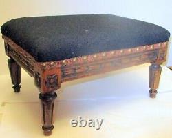 Antique Vtg CARVED Wood FRENCH Louis XVl FOOTSTOOL Footrest REEDED Legs