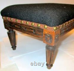 Antique Vtg CARVED Wood FRENCH Louis XVl FOOTSTOOL Footrest REEDED Legs