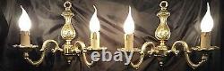 Antique Vtg French Louis XV Style Chandelier Gilt Bronze Wall Sconce Lamp Pair