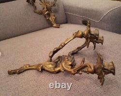 Antique Wall Sconce Pair Candle Holder Candelabra Gilt Bronze French Louis Style