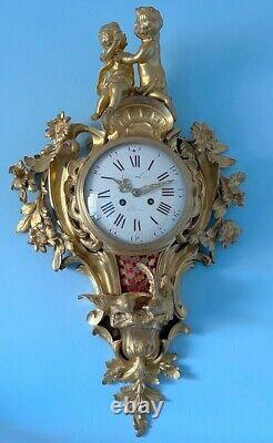 Antique XL French Louis XV Gilt Bronze Cartel Wall Clock S. Marti Movement