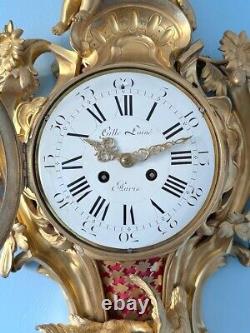 Antique XL French Louis XV Gilt Bronze Cartel Wall Clock S. Marti Movement