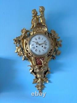 Antique XL French Louis XV Gilt Bronze Cartel Wall Clock S. Marti Movement