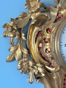 Antique XL French Louis XV Gilt Bronze Cartel Wall Clock S. Marti Movement