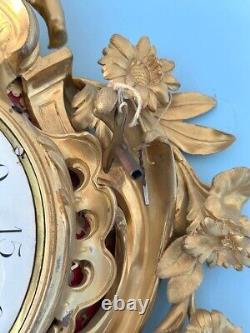 Antique XL French Louis XV Gilt Bronze Cartel Wall Clock S. Marti Movement