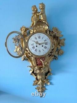 Antique XL French Louis XV Gilt Bronze Cartel Wall Clock S. Marti Movement