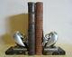 Antique Art Deco Bronze Book Ends, Silver Plated French Bookends By Louis Rigot