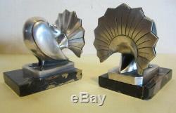 Antique art deco BRONZE book ends, silver plated French bookends by Louis Rigot