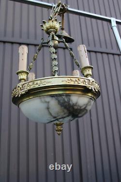 Antique bronze french alabaster bowl louis XVI chandelier lamp