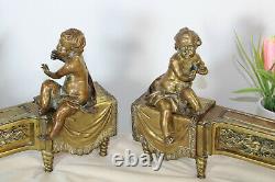 Antique bronze french fireplace andirons putti cherubs louis XVI decor