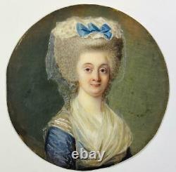 Antique c. 1770s French Portrait Miniature of Woman, Louis XVI, Marie-Antoinette