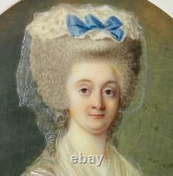 Antique c. 1770s French Portrait Miniature of Woman, Louis XVI, Marie-Antoinette