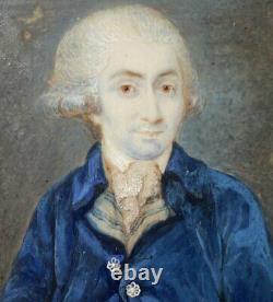 Antique c1750-80 French Portrait Miniature of Gentleman, Powdered Wig, Louis XVI
