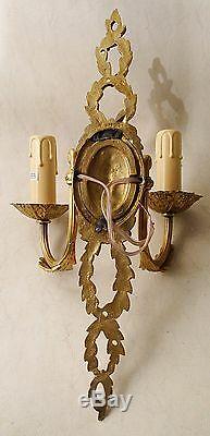 Antique french Louis XV gold bronze pair of sconces