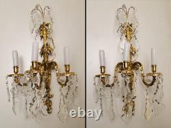 Antique french Louis XV style bronze and crystal pair of sconces (1385)