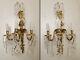 Antique French Louis Xv Style Bronze And Crystal Pair Of Sconces (1385)