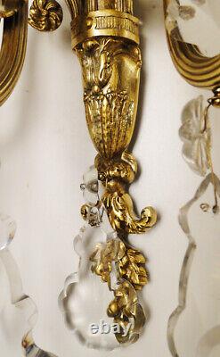 Antique french Louis XV style bronze and crystal pair of sconces (1385)