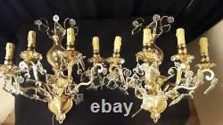 Antique french Louis XV style bronze and glass pair of sconces. AA 1464