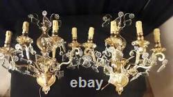 Antique french Louis XV style bronze and glass pair of sconces. AA 1464