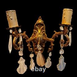 Antique french Louis XV style bronze and glass sconce. AA 1432