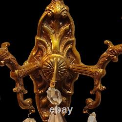 Antique french Louis XV style bronze and glass sconce. AA 1432