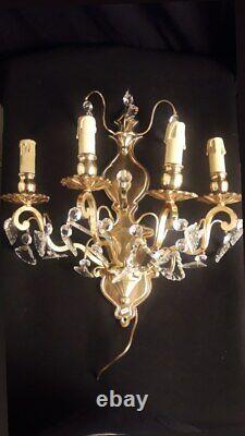 Antique french Louis XV style bronze and glass sconce AA 1465