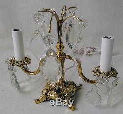Antique french Louis XV style bronze & glass lamp pair of table lamps candelabra