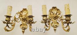 Antique french Louis XV style pair of sconces Solid bronzes Leaves flowers shell