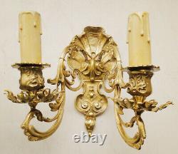Antique french Louis XV style pair of sconces Solid bronzes Leaves flowers shell
