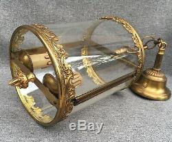 Antique french ceiling lamp lantern early 1900's brass glass Louis XVI style