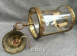 Antique french ceiling lamp lantern early 1900's brass glass Louis XVI style