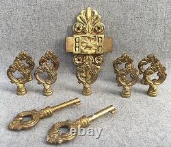 Antique french furniture hardware lot Mid-1900's bronze handles lock Louis XV