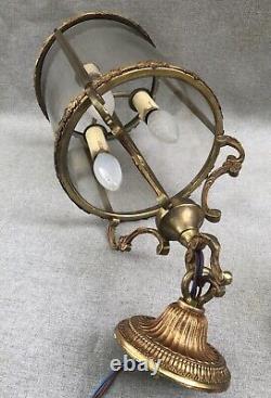 Antique french light lantern 1930's gilded bronze glass lamp ceiling