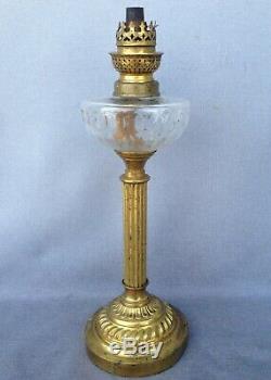 Antique french oil lamp made of bronze and glass signed 19th century Louis XVI