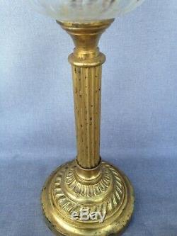 Antique french oil lamp made of bronze and glass signed 19th century Louis XVI