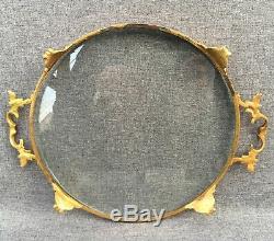 Antique french plate tray made of bronze and crystal early 1900's Louis XV style