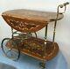 Antique French Rolling Cart Bar Mid-1900's Louis Xv Style Wood Marquetry Brass