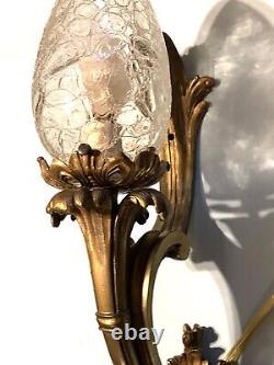 Antique-herni Vian-french-rococo-louis Xv-gilt Bronze-sconce-original Globe