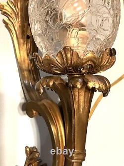 Antique-herni Vian-french-rococo-louis Xv-gilt Bronze-sconce-original Globe