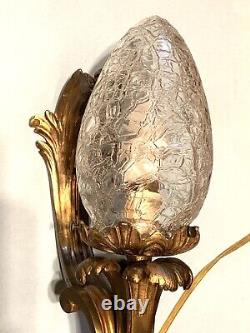 Antique-herni Vian-french-rococo-louis Xv-gilt Bronze-sconce-original Globe