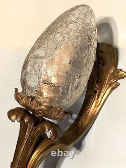 Antique-herni Vian-french-rococo-louis Xv-gilt Bronze-sconce-original Globe