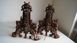 Antique pair of antique French cast iron Louis xv style chenets