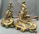 Antique Pair Of French Louis Xv Style Bronze Andirons Early 1900's Rocaille 8lb