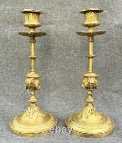 Antique pair of french Louis XVI style candlesticks 19th century bronze ram head