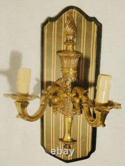 Antique pair of french bronze Louis XV sconces solid chiselled bronze (1270)