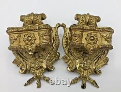 Antique pair of french candle holders 19th century gilded bronze signed