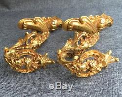 Antique pair of french curtain rod hooks early 1900's bronze Louis XV style
